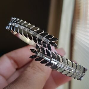 Swarovski Elements White Gold Tone Stainless Open Bangle Cuff Bracelet NEW